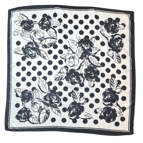2/$30 NEW Groovy Retro Flower Power Black White Geometric Printed Silky Scarf - Picture 3 of 10